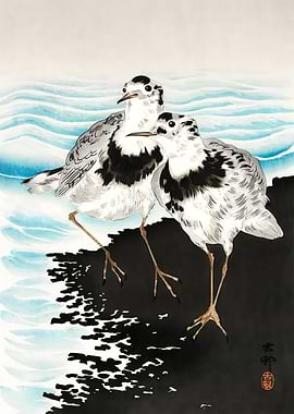 Ukiyo e coot sandpipers