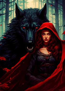 Fantasy girl and wolf