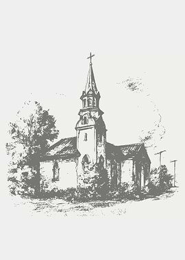 Sketch of church hand draw