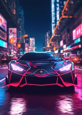 Asian Neon City Sports Car