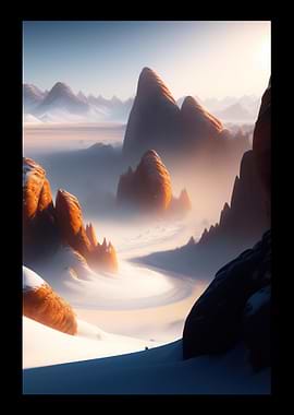 Snowy Road To Mountains