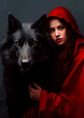 Fantasy girl and wolf