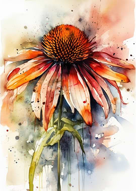 Coneflower Watercolor Art