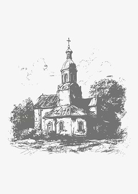Sketch of church hand draw