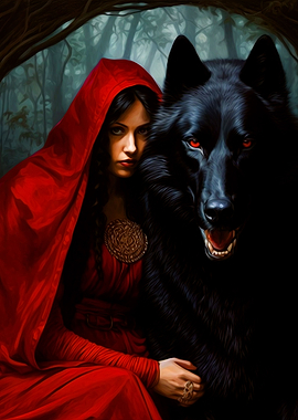Fantasy girl and wolf