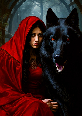 Fantasy girl and wolf