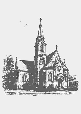 Sketch of church hand draw