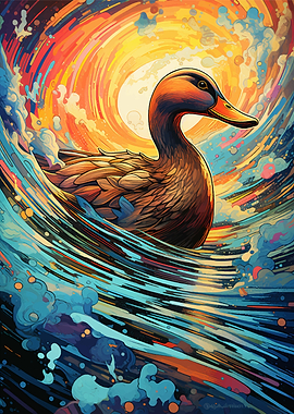 Duck Swimming In The Waves