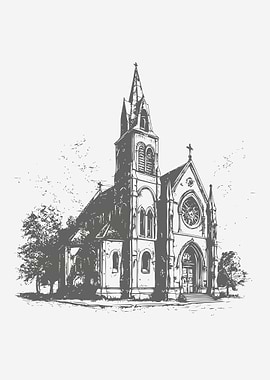 Sketch of church hand draw