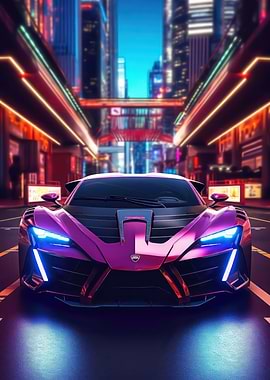 Asian Neon City Sports Car