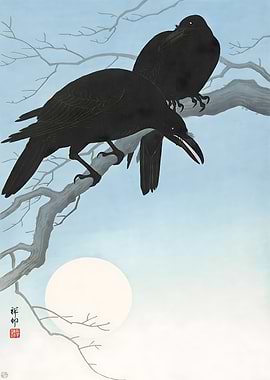 Ukiyo e Two crows