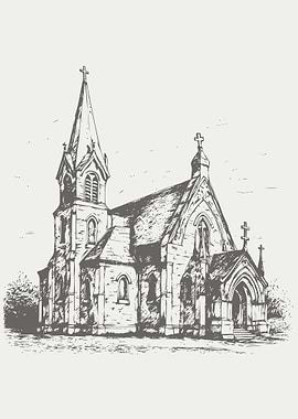 Sketch of church hand draw