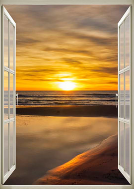 Window view sunset beach