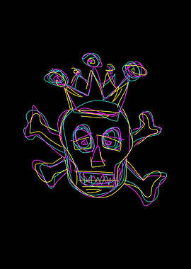 Neon skull icon with crown