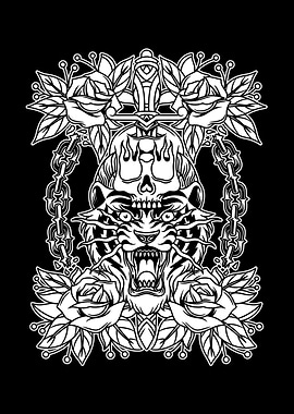 Tiger Head Skull BnW