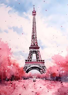Eiffel Tower Pink and Blue