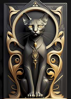 God Cat Golden Art Deco