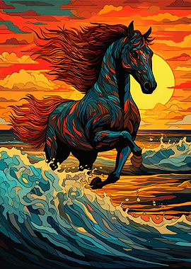 Horse Running On The Sun