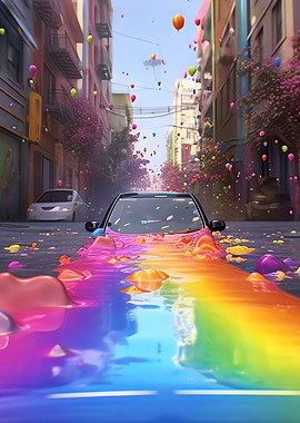 Rainbow Car at City