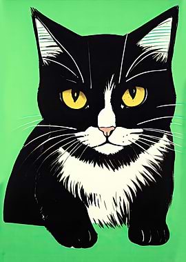 Retro Cat Linocut