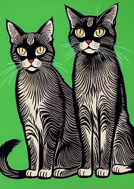 Linocut Cats