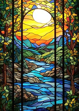 Stained Glass River Sunset