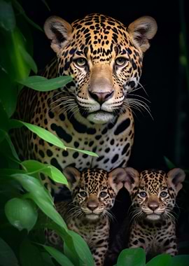 Jaguar With Cubs