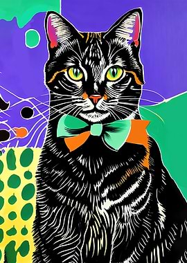 Cat Linocut Poster