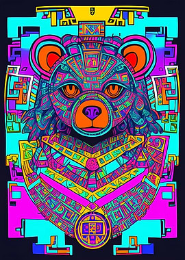 Colorful Neon Aztec Bear