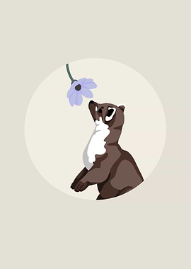 Ferret Smelling Flower