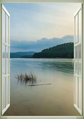 Window view calm lake