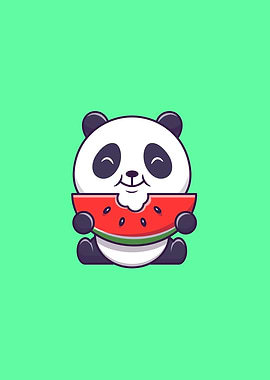 Cute Panda Eat Watermelon