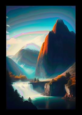 Wide Falls With Mountains