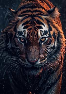 savage tiger in rain