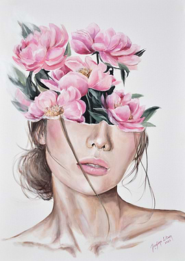 Peonies girl artwork