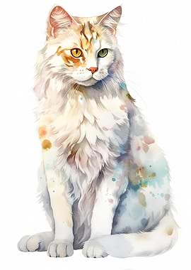 Cute White Watercolor Cat