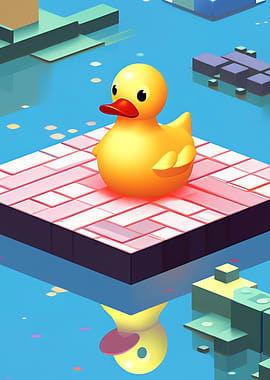cute yellow duck in pond