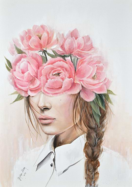 Girl with peonies artwork