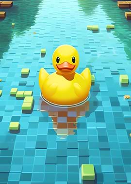 cute yellow duck in pond