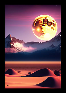 Yellow Moon Over Mountains