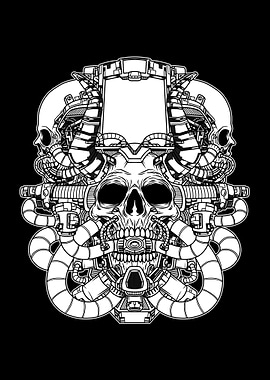 Cyborg Skull BnW