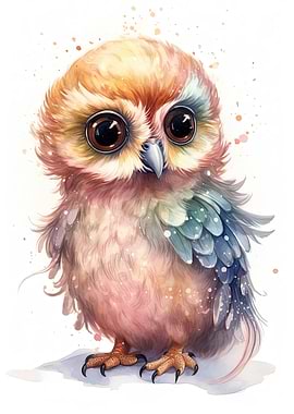 Watercolor Baby Owl Art