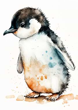 cute watercolour penguin