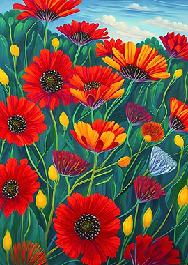 Red Summer Wildflowers