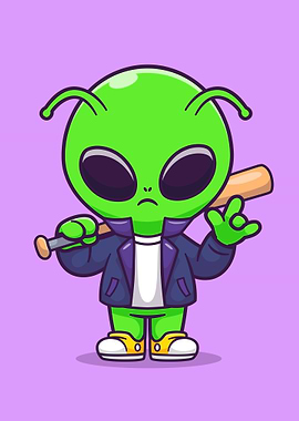 Cool alien with baseball