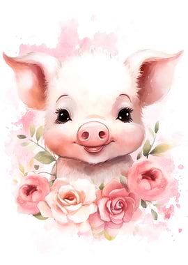 watercolor pig pink