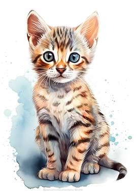 Watercolor Bengal Cat Art