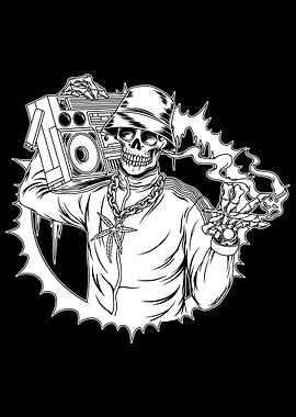 80s Boombox Skull BnW