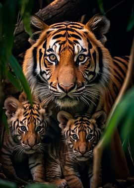 Tiger With Cubs