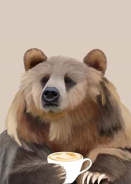 Brown Bear Sipping Coffee